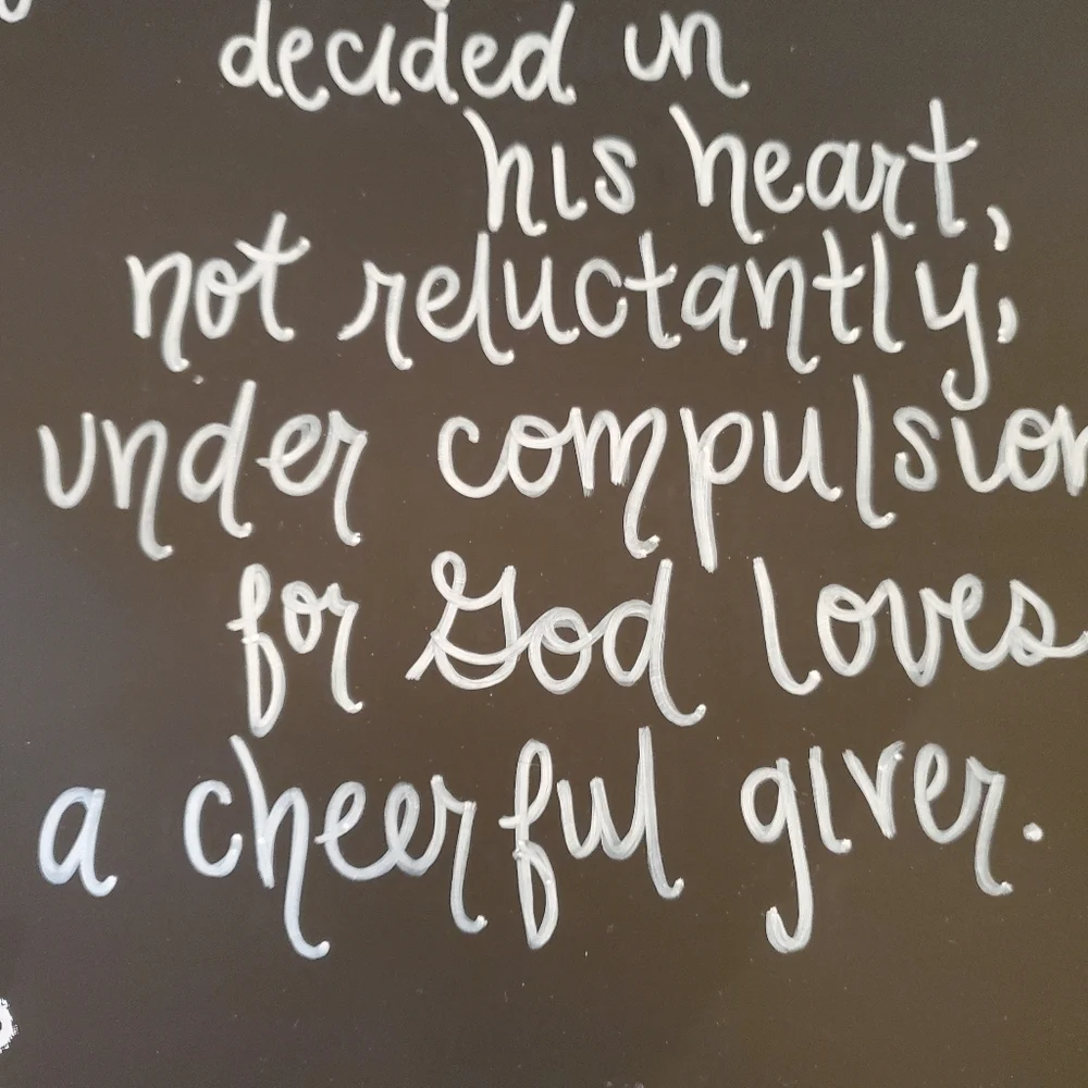 Inspirational 2 Corinthians 9:7 Black Chalk Board Wall Decor Plaque 12